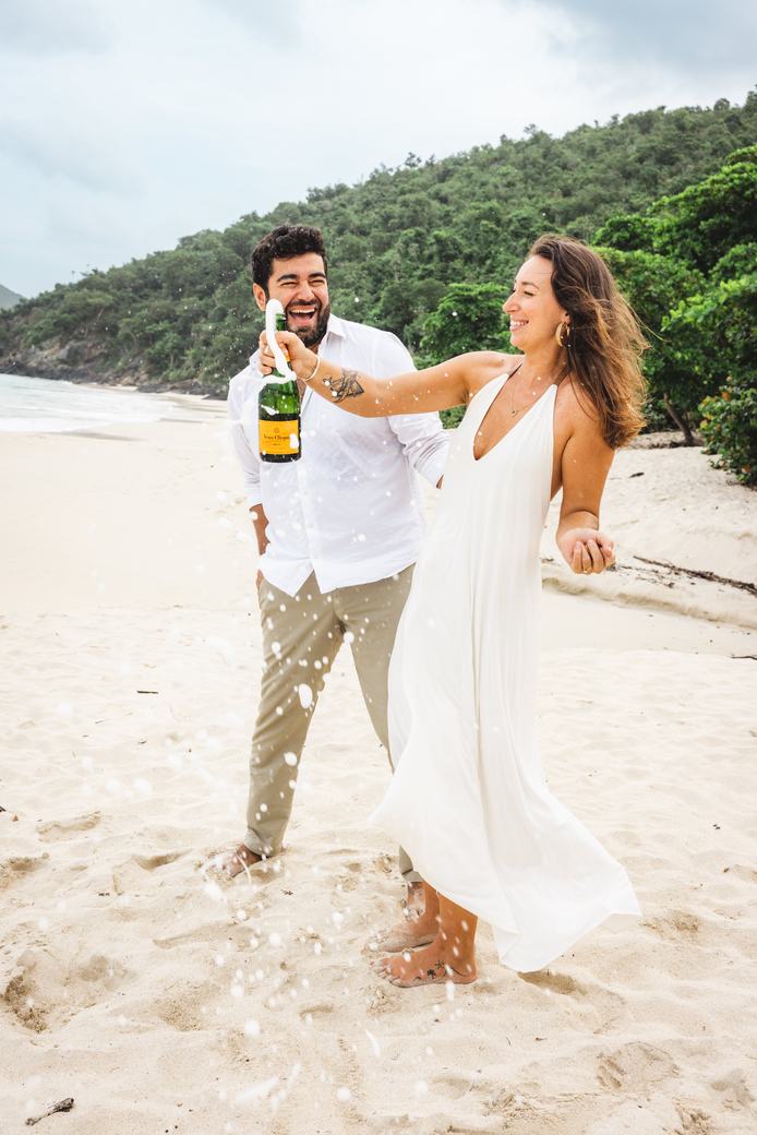 Champagne celebration on the sand