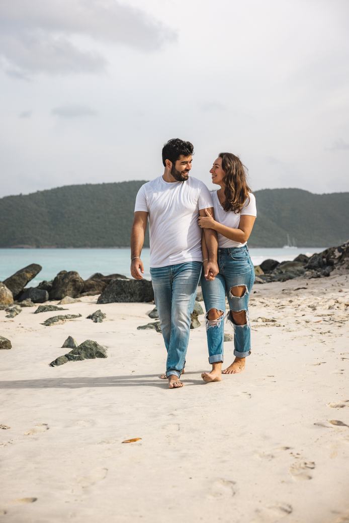 Couple walking a Virgin Islands beach