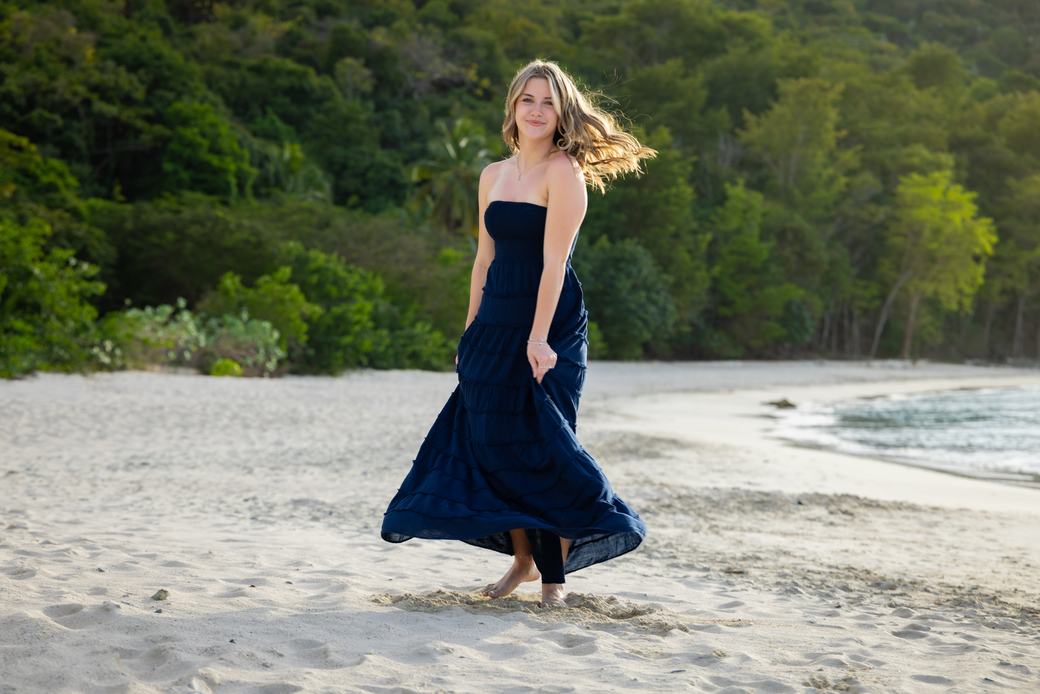 Senior portrait with dress in the breeze