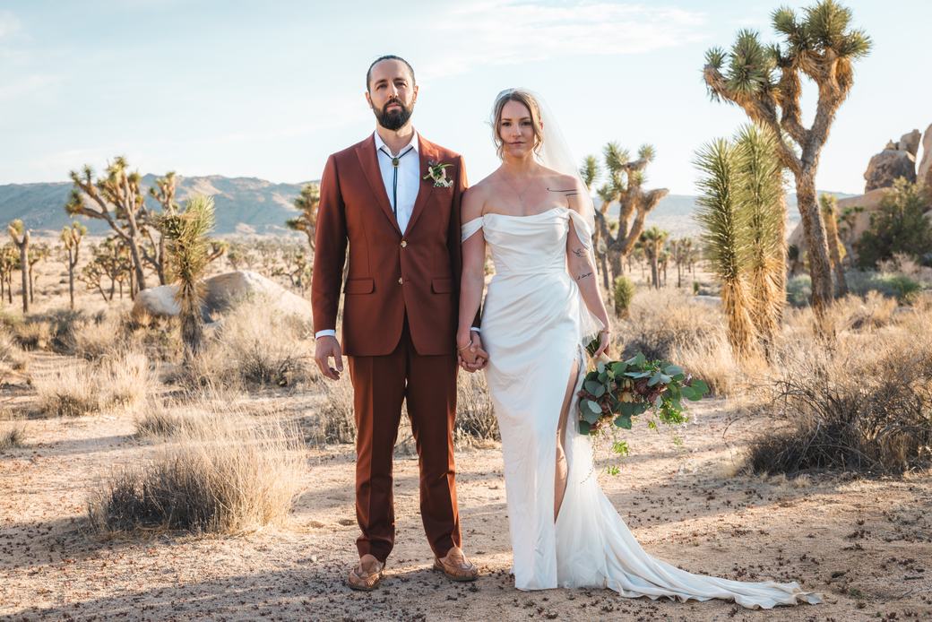 Bride and groom portrait in the desert