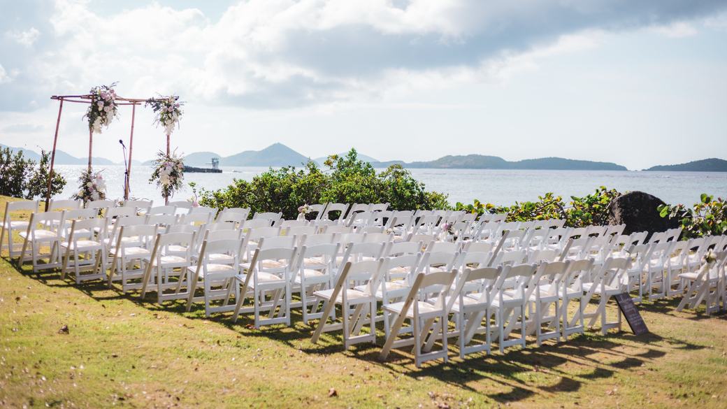 Beachfront wedding ceremony overlooking the Virgin Islands
